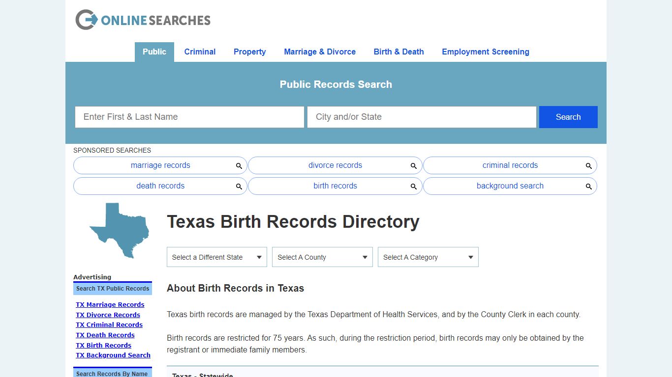 Texas Birth Records Search Directory